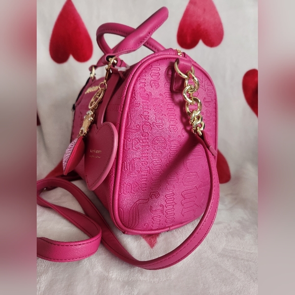 Juicy Couture Rhinestone Debossed Logo Speedy Satchel-Raspberry - Picture 4 of 8